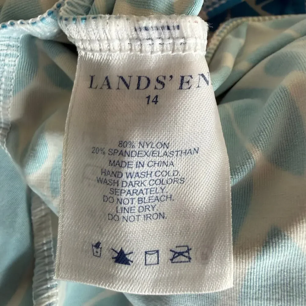 Lands End Women’s tankini top aqua/torquiose petal pattern, halter, 14